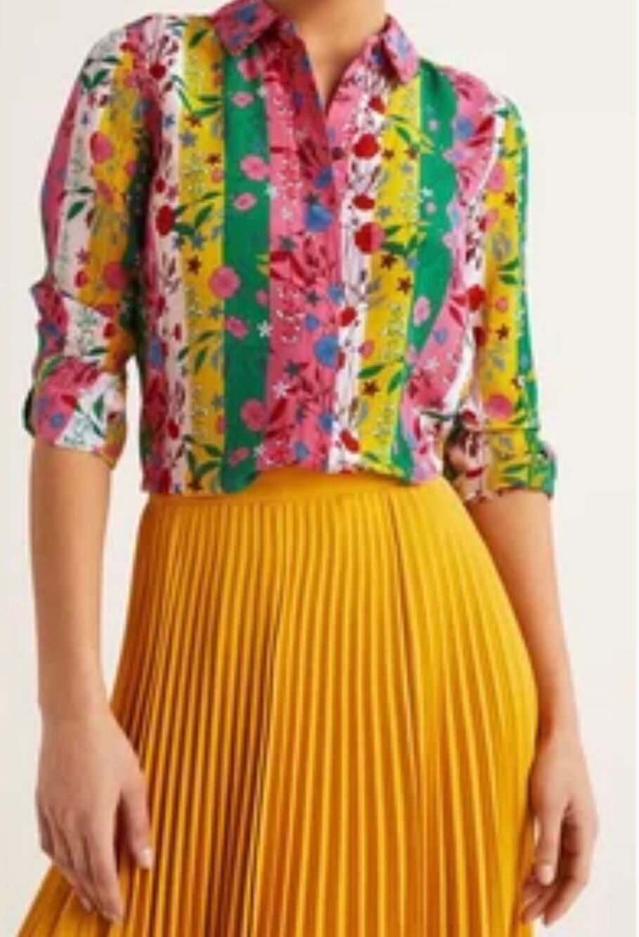 Boden Floral Stripe Silk Button Down Blouse Size US 4